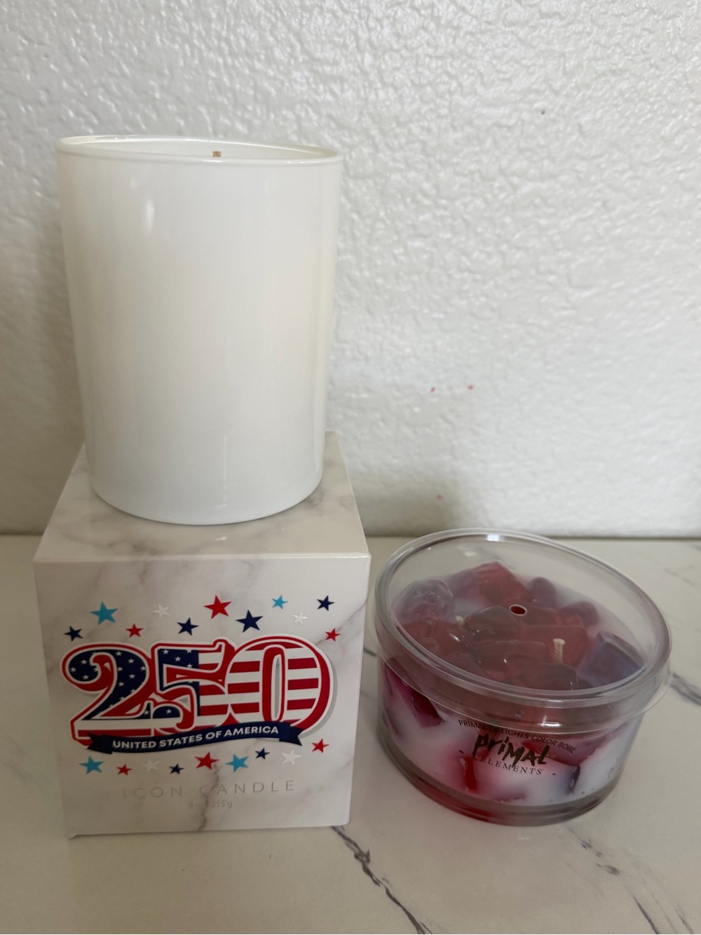 Set of 2 New Primal Elements Candles Color Bowl and Icon Candle $50 USA America